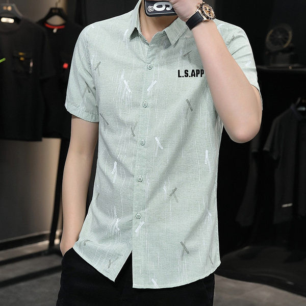 Мъжка модерна риза с надпис и къс ръкав