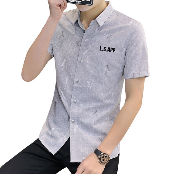 Мъжка модерна риза с надпис и къс ръкав