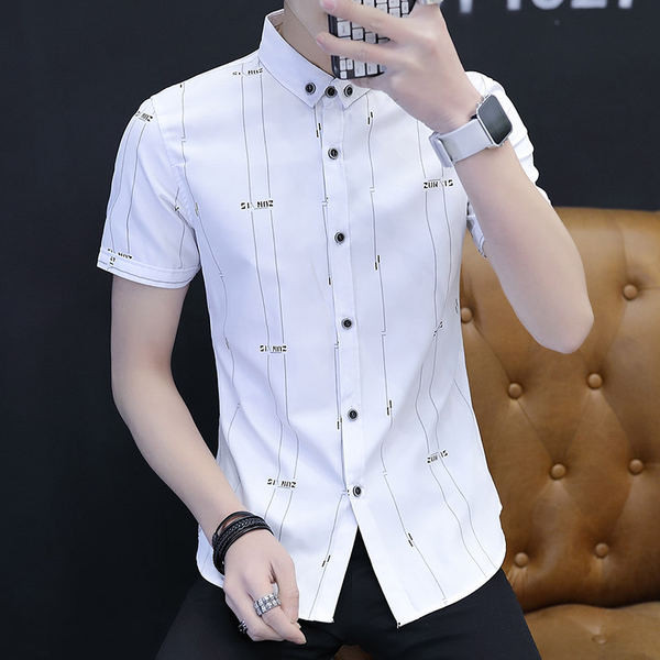 Актуална мъжка риза с копчета-в два цвята