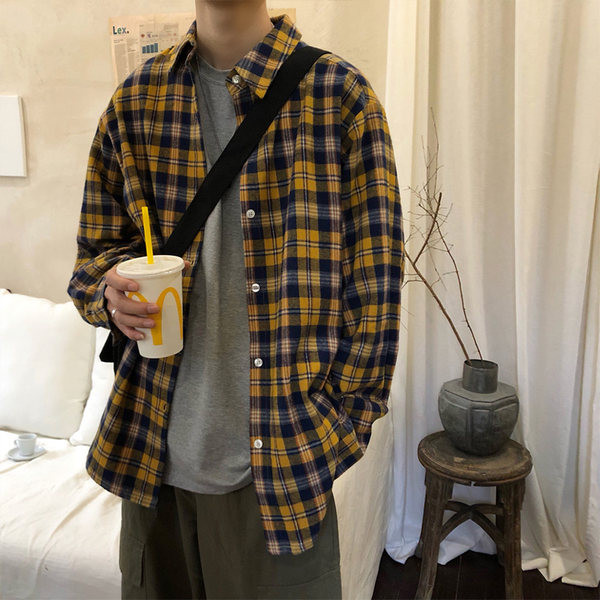 Карирана ежедневна риза за мъже с дълъг ръкав