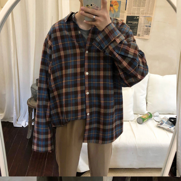 Карирана ежедневна риза за мъже с дълъг ръкав