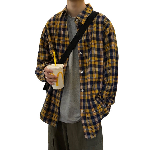 Карирана ежедневна риза за мъже с дълъг ръкав