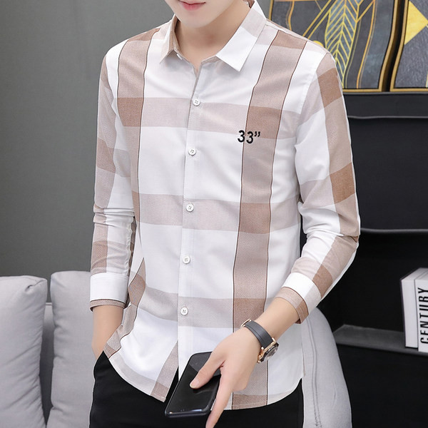 Модерна мъжка карирана риза с дълги ръкави