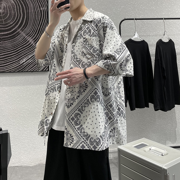 Мъжка лятна риза с 3/4 ръкав -копчета и джоб 