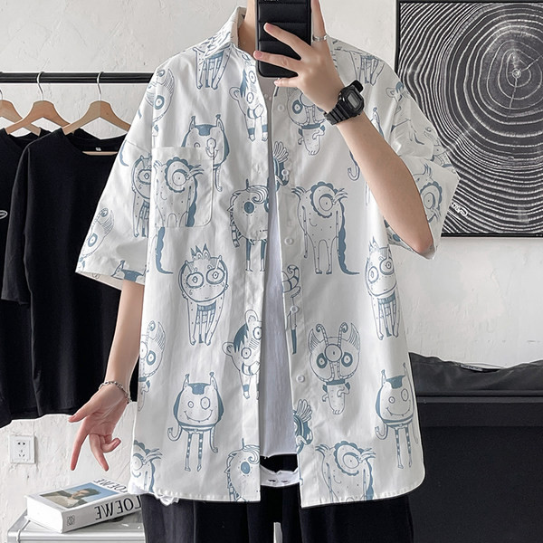 Широка лятна риза с къс ръкав и джоб