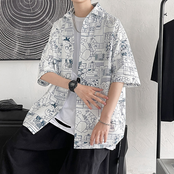 Широка лятна риза с къс ръкав и джоб