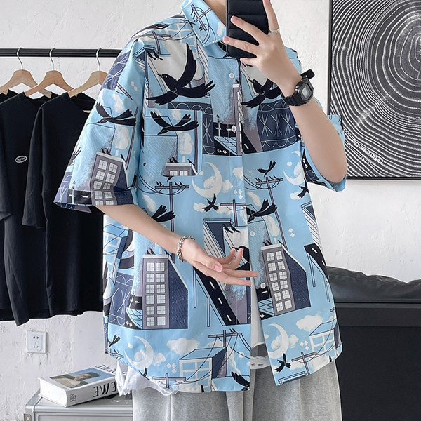 Широка лятна риза с къс ръкав и джоб