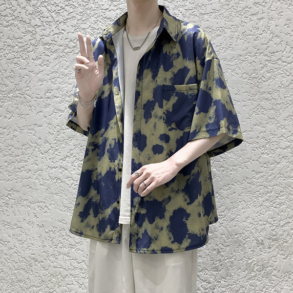 Лятна риза с къс ръкав в преливащи се цветове