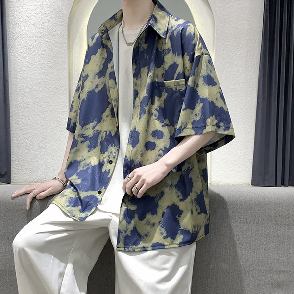 Лятна риза с къс ръкав в преливащи се цветове