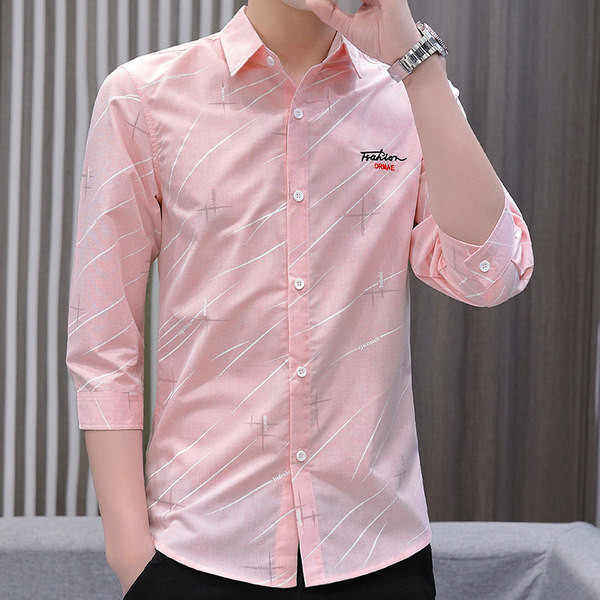 Мъжка модерна риза с джоб и 3/4 ръкав