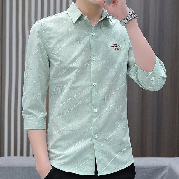 Мъжка модерна риза с джоб и 3/4 ръкав