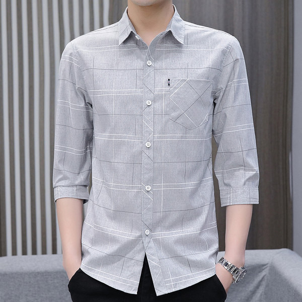 Стилна мъжка риза с джоб и 3/4 ръкав