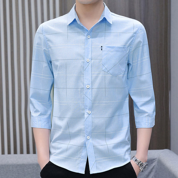 Стилна мъжка риза с джоб и 3/4 ръкав