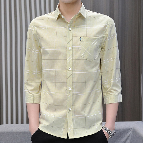 Стилна мъжка риза с джоб и 3/4 ръкав