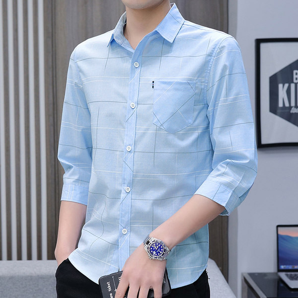 Стилна мъжка риза с джоб и 3/4 ръкав