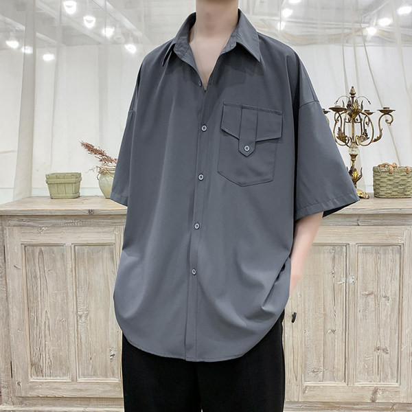 Едноцветна лятна риза с къс ръкав