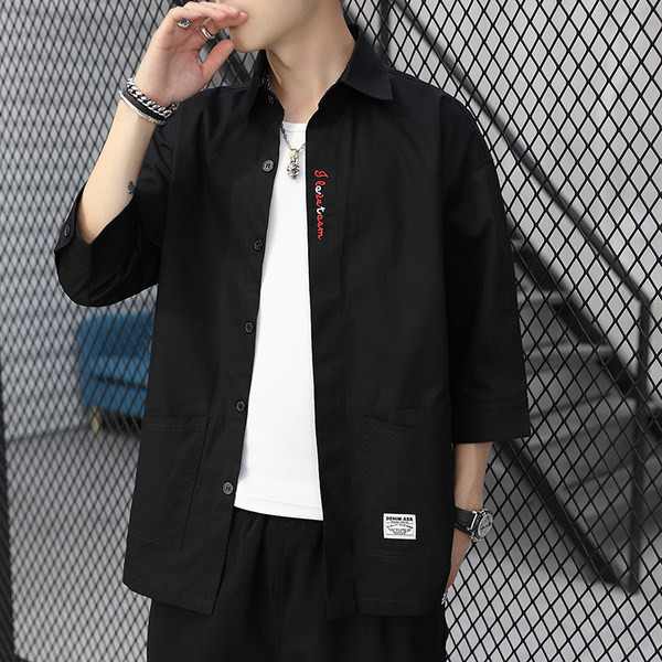 Широка мъжка риза с емблема и джобове-два модела