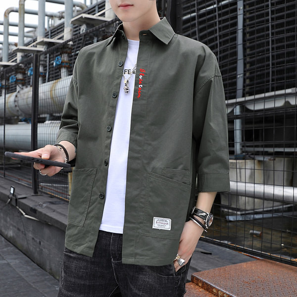 Широка мъжка риза с емблема и джобове-два модела