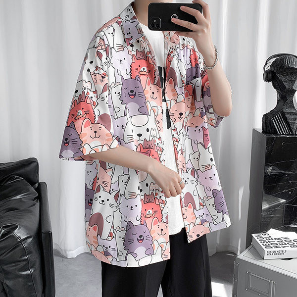 Лятна мъжка риза с къс ръкав и цветна щампа