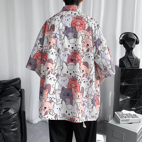 Лятна мъжка риза с къс ръкав и цветна щампа