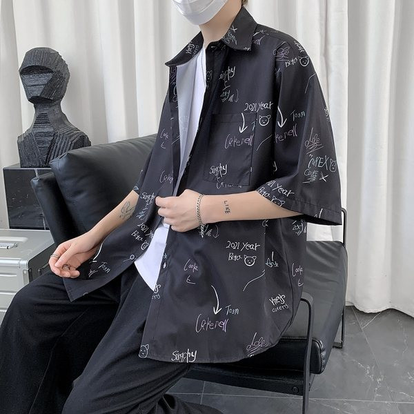 Широка лятна риза с къс ръкав и щампа