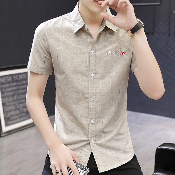 Модерна мъжка риза с бродиран надпис