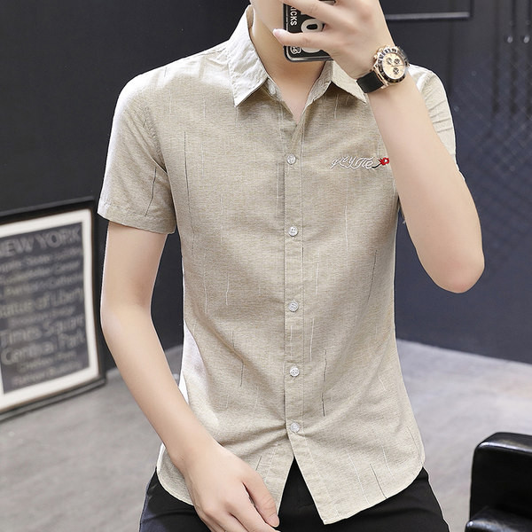 Модерна мъжка риза с бродиран надпис