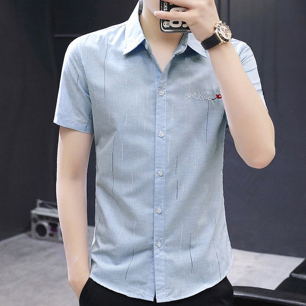 Модерна мъжка риза с бродиран надпис