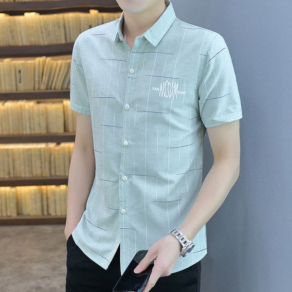 Мъжка стилна риза с бродерия и къс ръкав