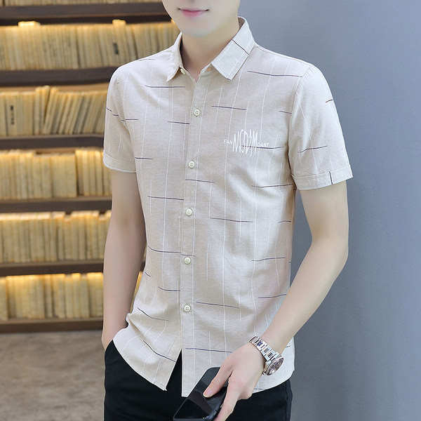 Мъжка стилна риза с бродерия и къс ръкав