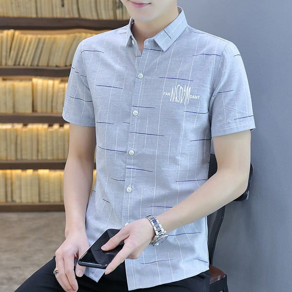 Мъжка стилна риза с бродерия и къс ръкав