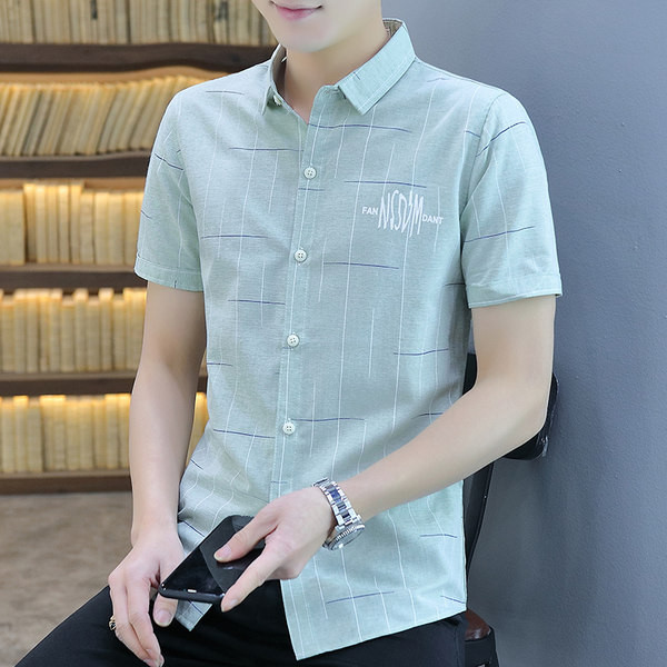 Мъжка стилна риза с бродерия и къс ръкав