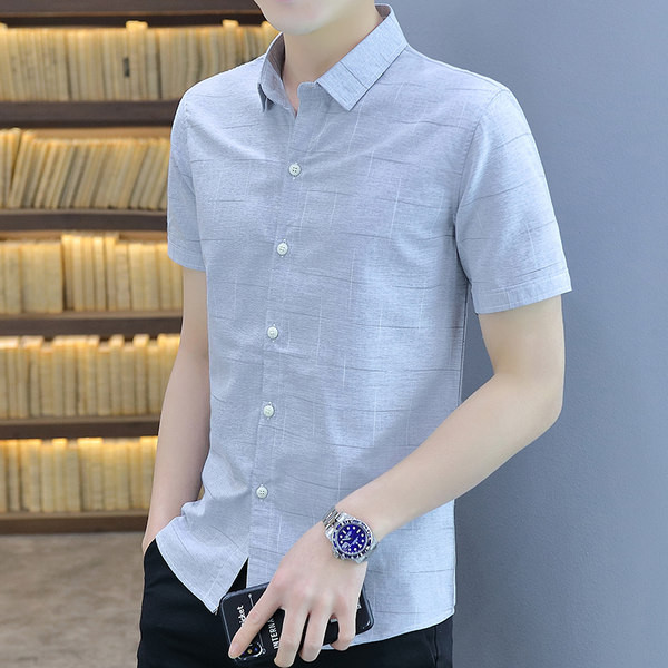 Модерна карирана риза с къси ръкави и копчета