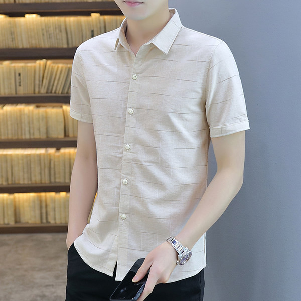 Модерна карирана риза с къси ръкави и копчета