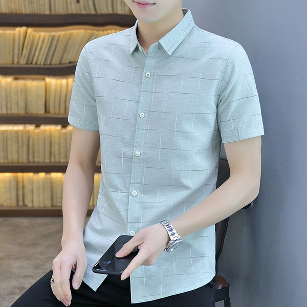 Модерна карирана риза с къси ръкави и копчета