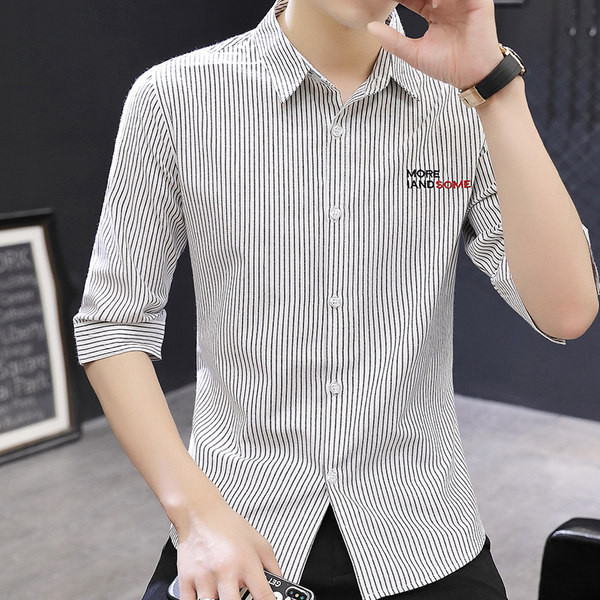 Нов модел мъжка риза с бродиран надпис и 3/4 ръкав