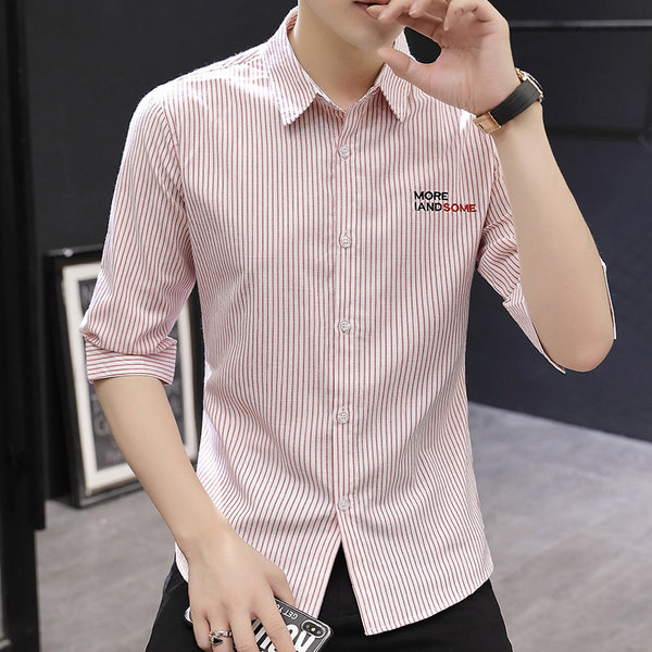 Нов модел мъжка риза с бродиран надпис и 3/4 ръкав