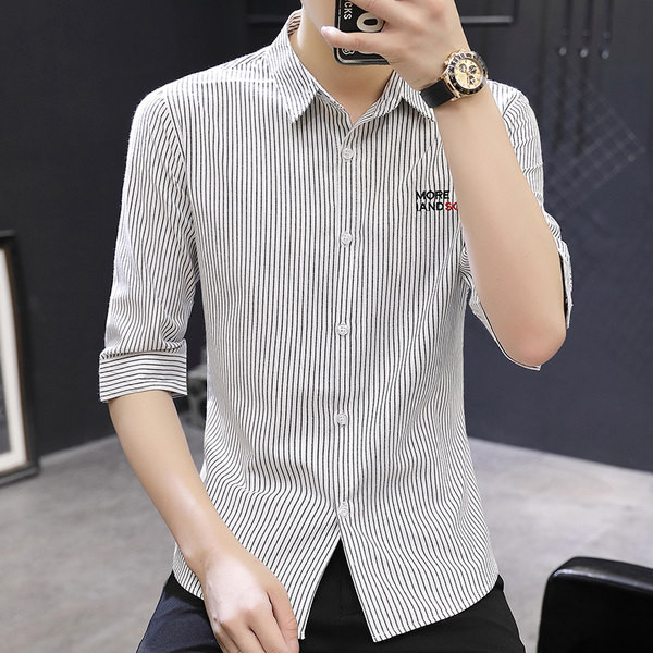 Нов модел мъжка риза с бродиран надпис и 3/4 ръкав