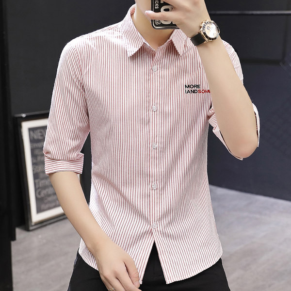 Нов модел мъжка риза с бродиран надпис и 3/4 ръкав