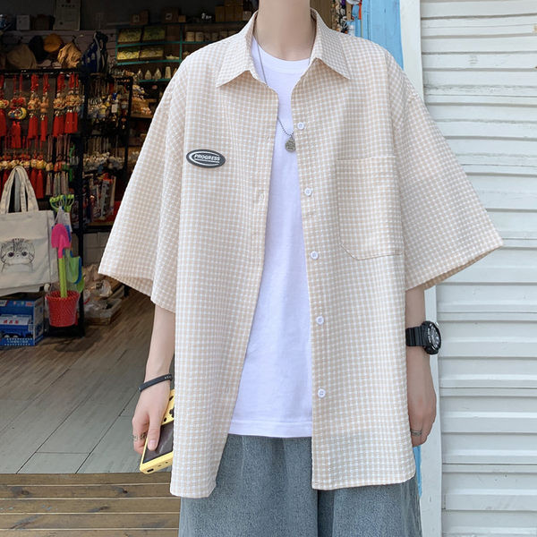 Лятна карирана риза с емблема и джоб