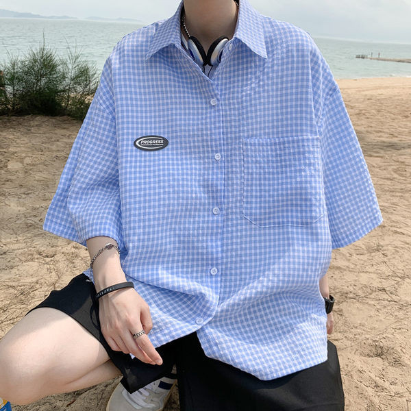 Лятна карирана риза с емблема и джоб