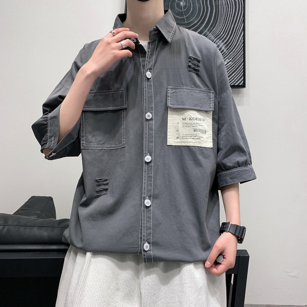 Лятна мъжка риза с джобове и надписи