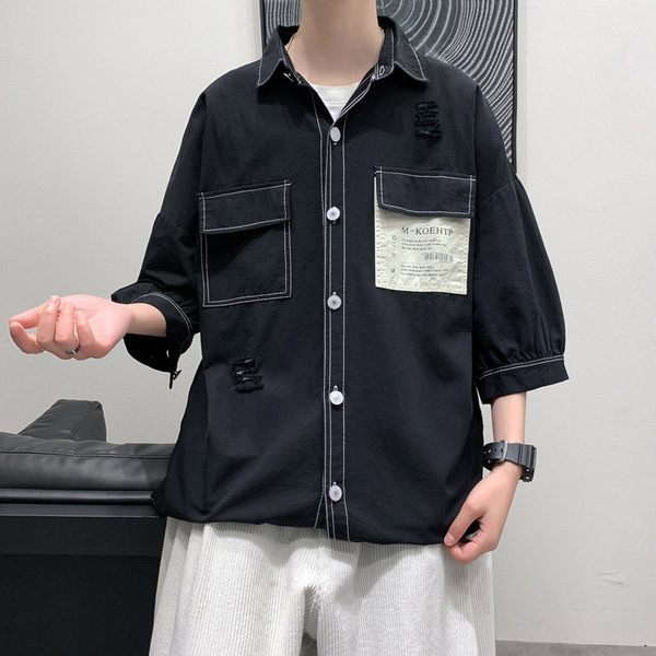 Лятна мъжка риза с джобове и надписи