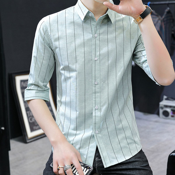 Модерна раирана риза с копчета-Slim модел