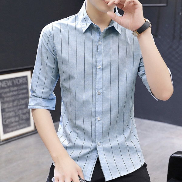 Модерна раирана риза с копчета-Slim модел