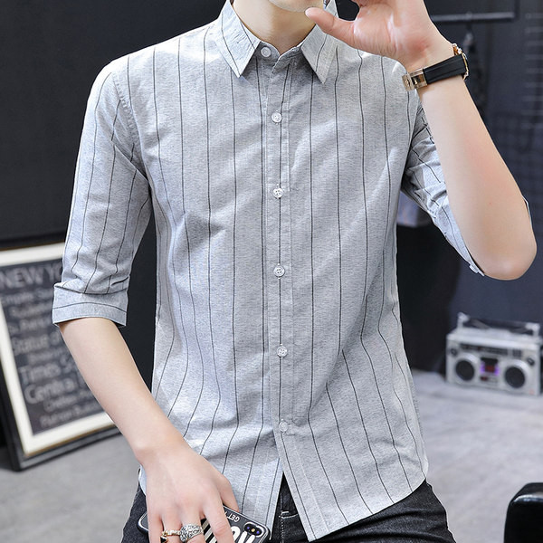 Модерна раирана риза с копчета-Slim модел