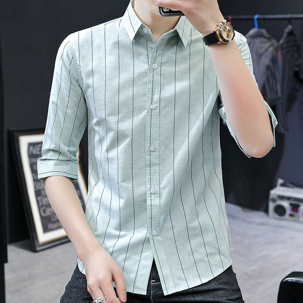 Модерна раирана риза с копчета-Slim модел