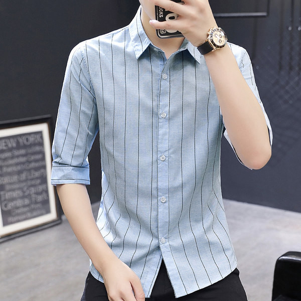 Модерна раирана риза с копчета-Slim модел