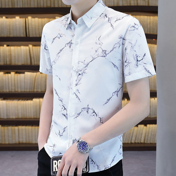 Цветна мъжка риза с класическа яка и къси ръкави