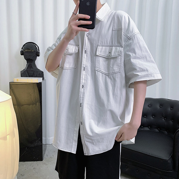 Лятна риза с контрастни шевове и джобове